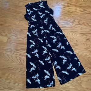 Bird Print Wide Leg Jumpsuit